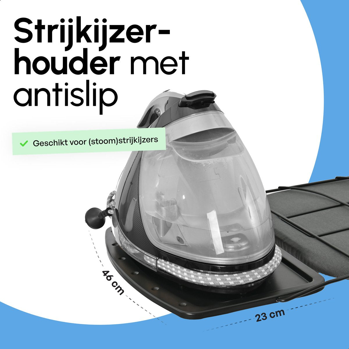 Bodo® - Strijkplank Ascend Elite - Stoomunithouder - Uitklapbaar Rek - 122 x 43 cm - Zwart