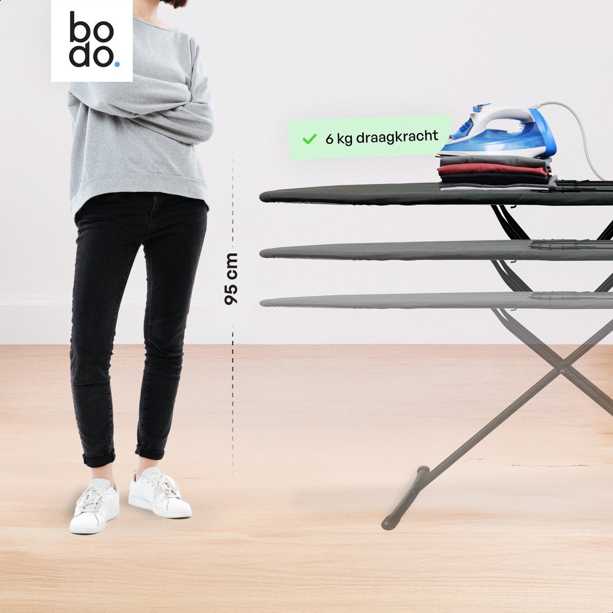 Bodo® - Strijkplank Ascend Elite - Stoomunithouder - Uitklapbaar Rek - 122 x 43 cm - Zwart