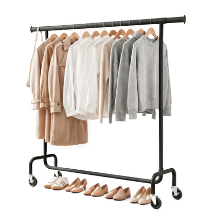 Kledingrek op Wieltjes - Stalen Kledingstang - 130 kg - Zwart - Bodo