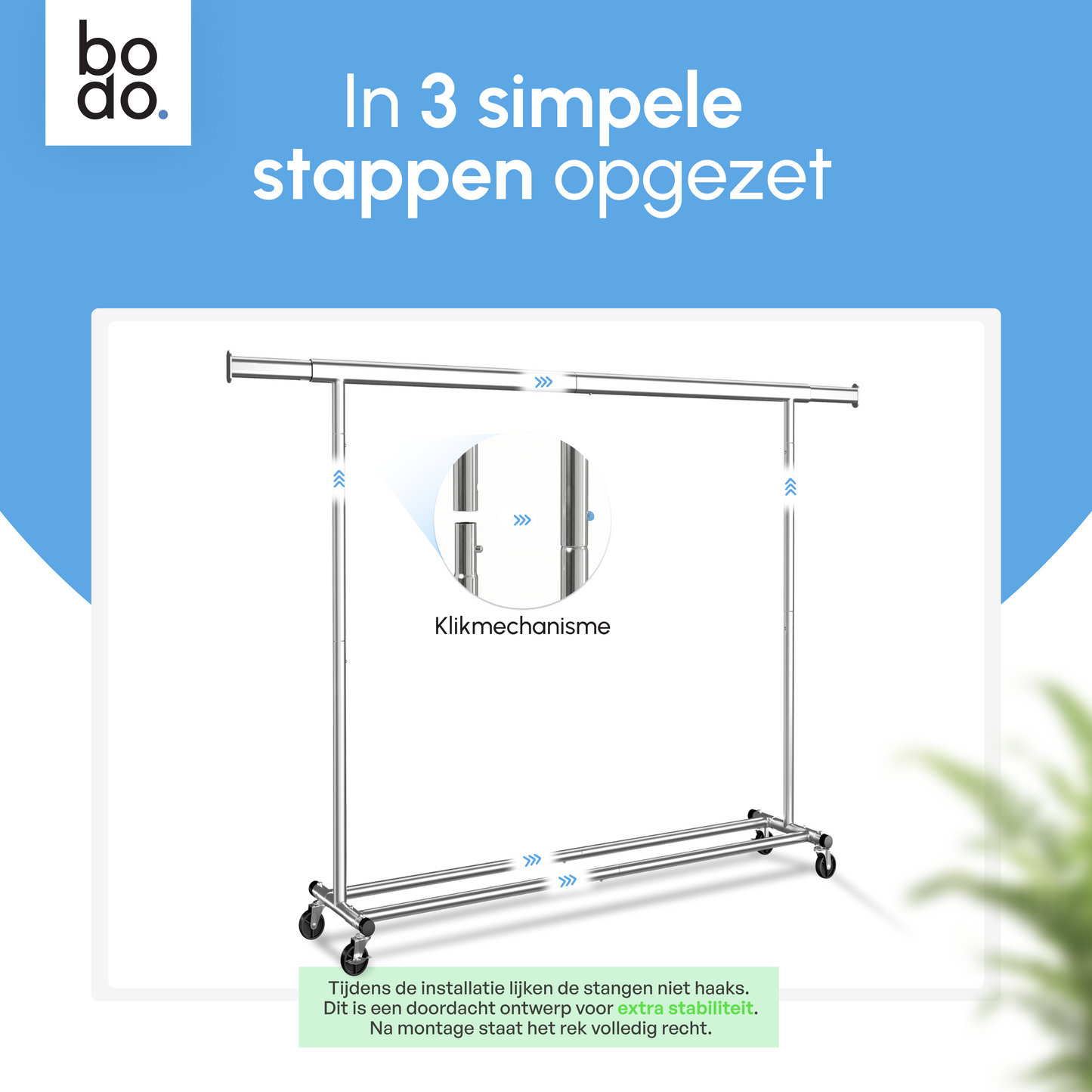 Kledingrek op Wieltjes - Opbergruimte - Extra Brede Kledingstang - Zilver - Bodo