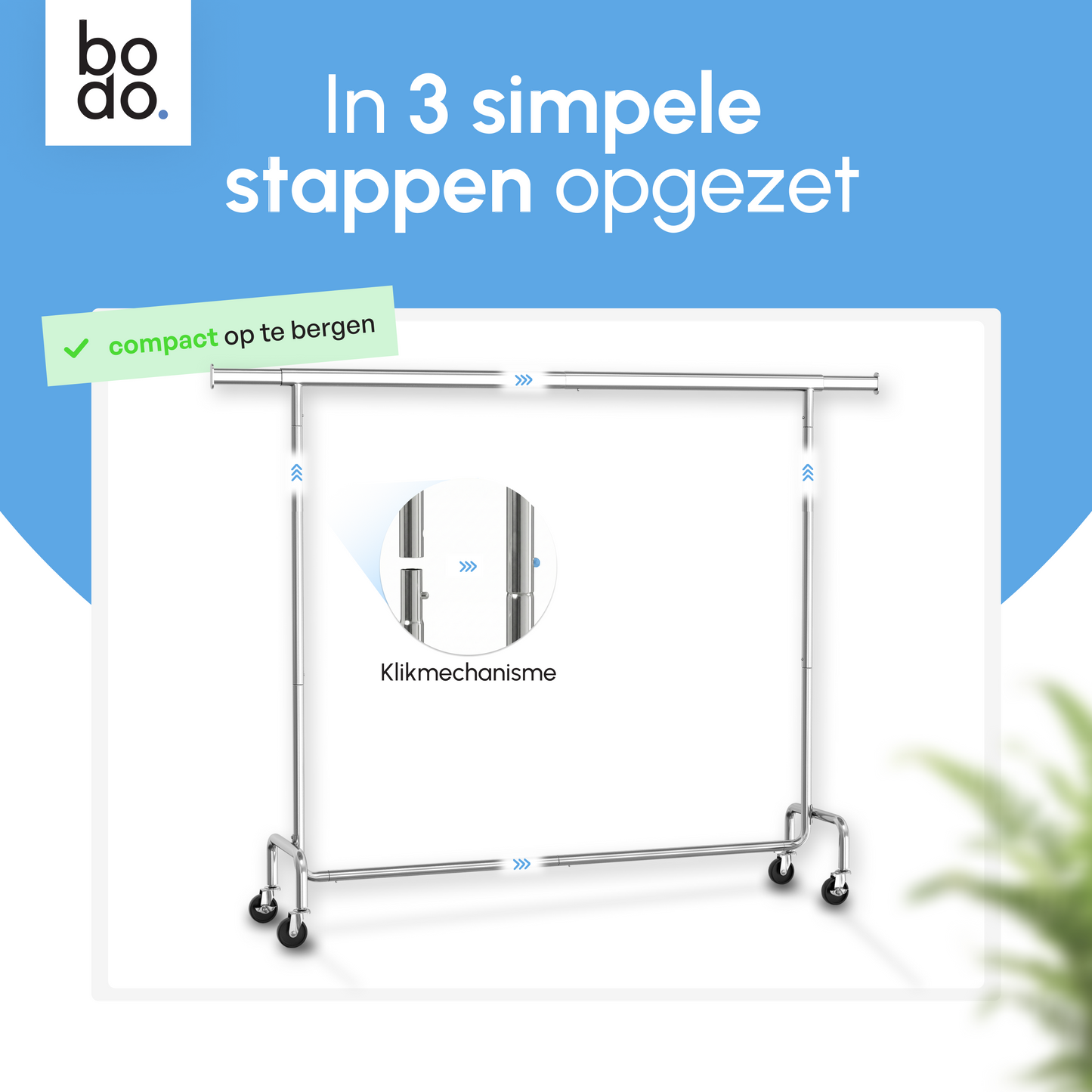 Kledingrek op Wieltjes – Extra Breed – Stalen Kledingstang – Zilver – Bodo