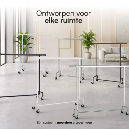 Kledingrek op Wieltjes – Extra Breed – Stalen Kledingstang – Zwart – Bodo