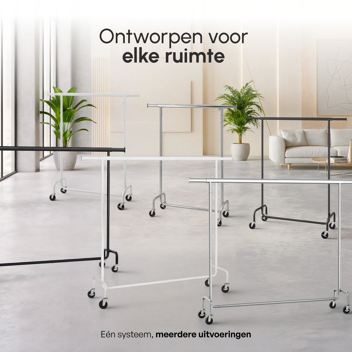 Kledingrek op Wieltjes - Stalen Kledingstang - 130 kg - Zwart - Bodo