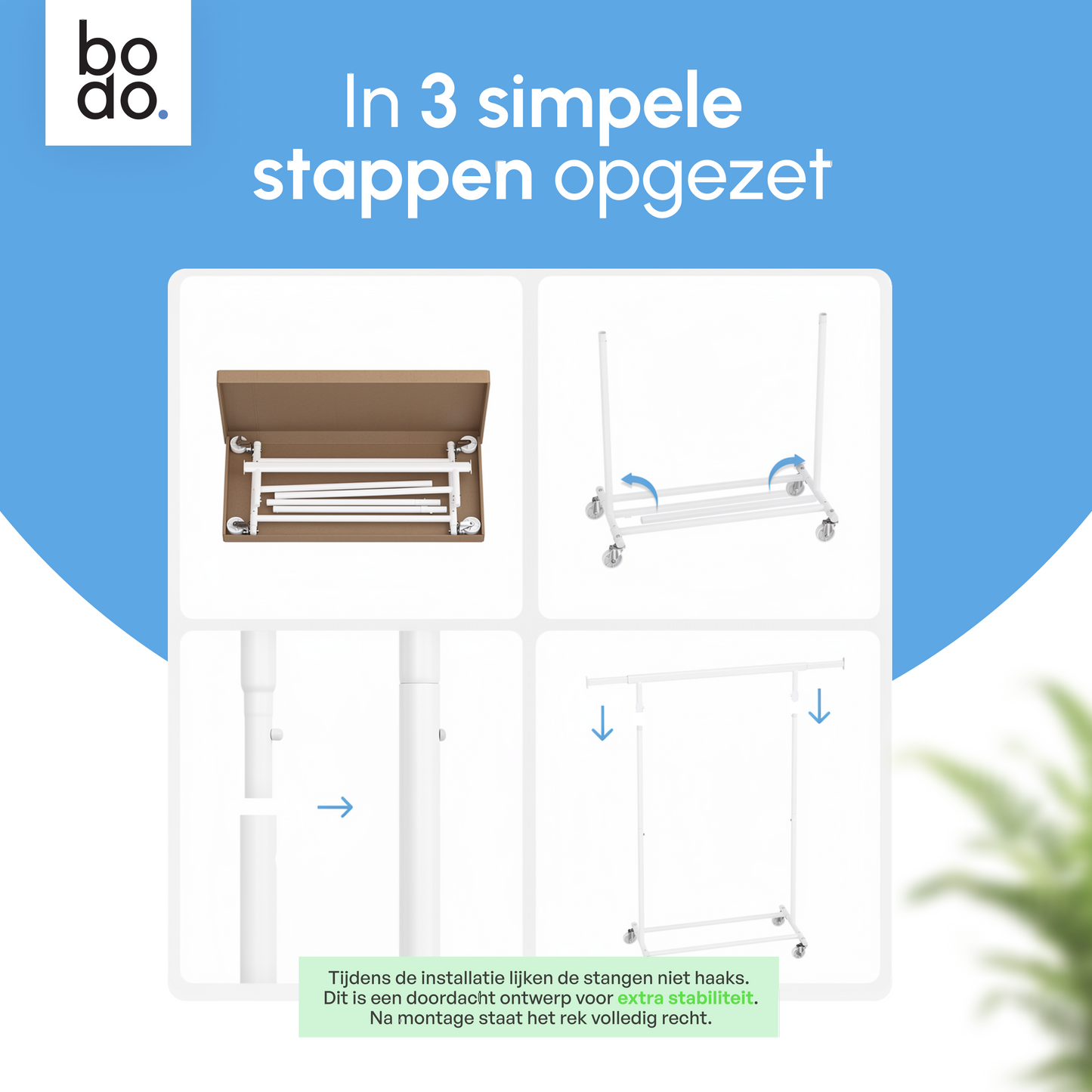 Kledingrek op Wieltjes – Stalen Kledingstang - Opbergruimte – Wit – Bodo