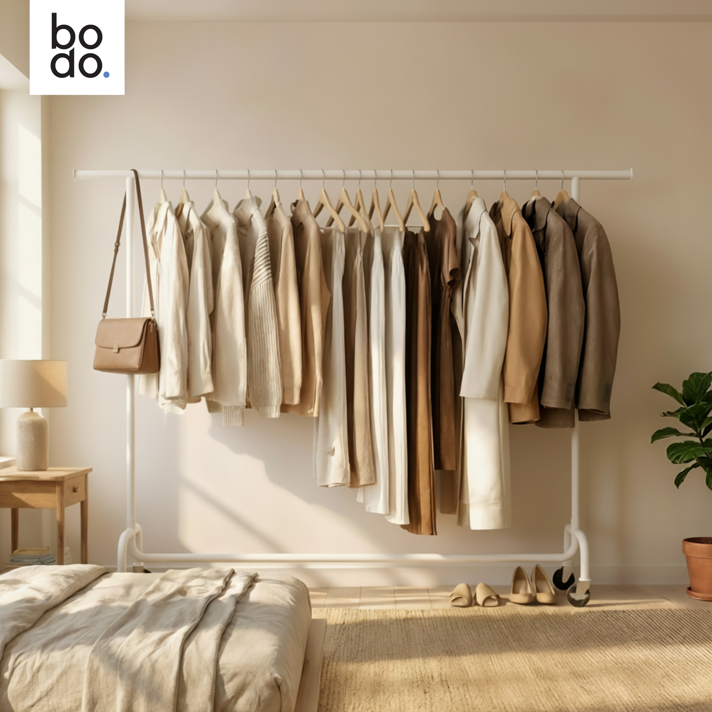 Kledingrek op Wieltjes – Extra Breed – Stalen Kledingstang – Wit – Bodo