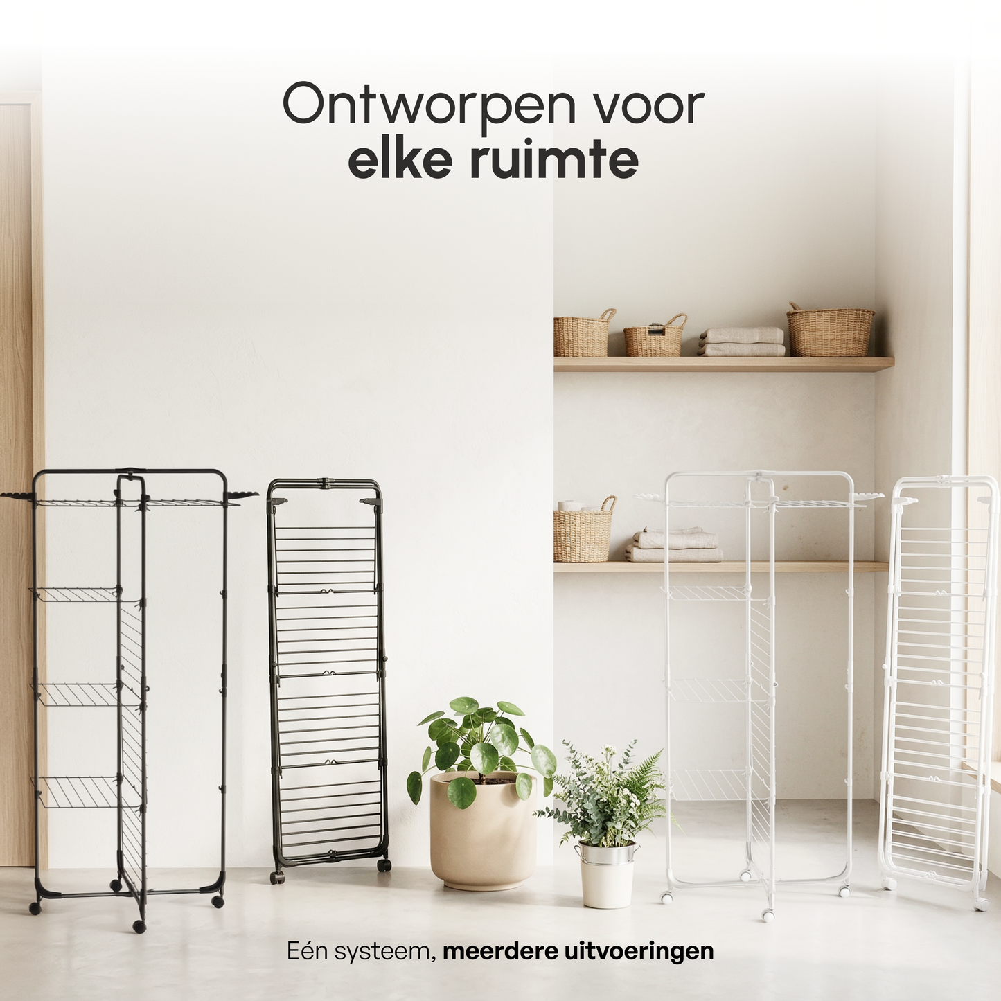 Droogtoren 42m - Droogrek inklapbaar 4 lagen met wielen - Wit - Bodo