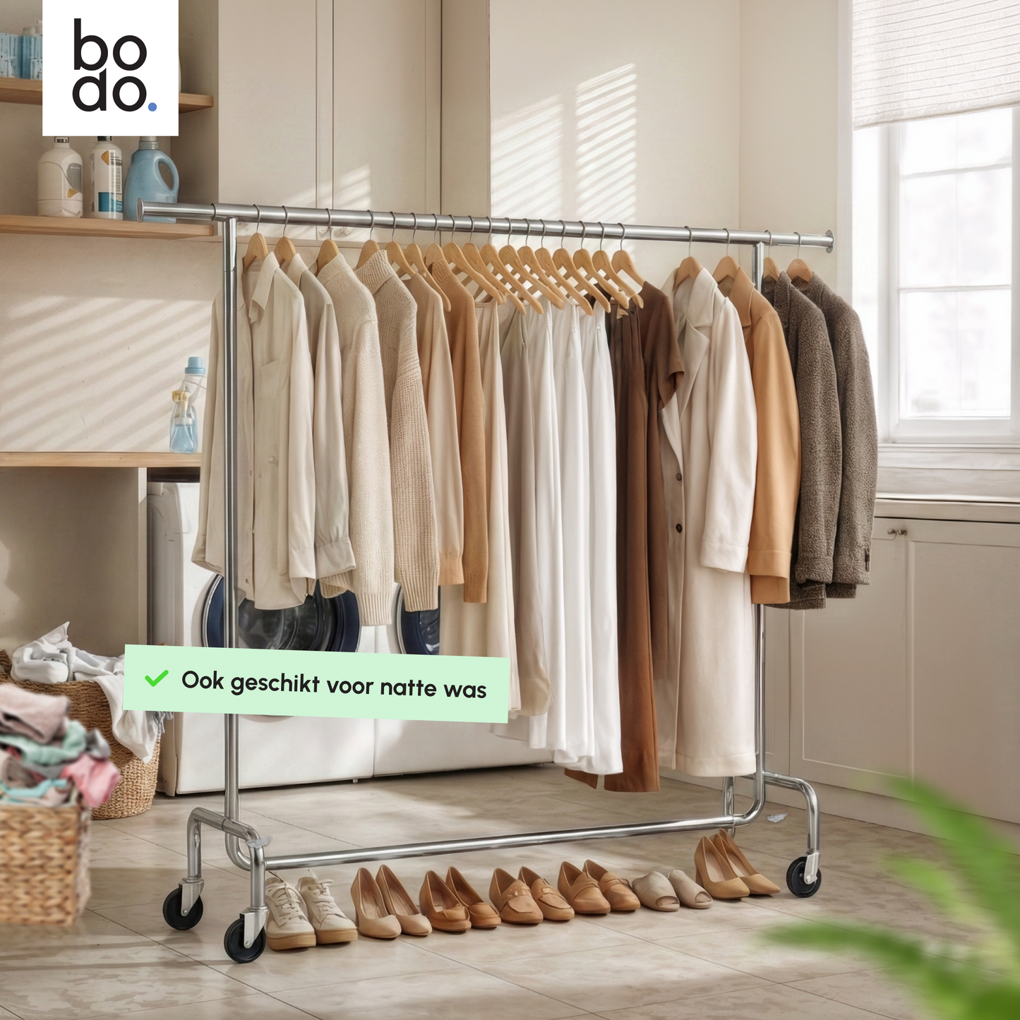 Kledingrek op Wieltjes – Extra Breed – Stalen Kledingstang – Zilver – Bodo