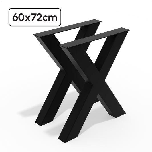 Bodo® - Tafelpoten - Stalen onderstel X 60x72cm Set van 2 - Mat Zwart