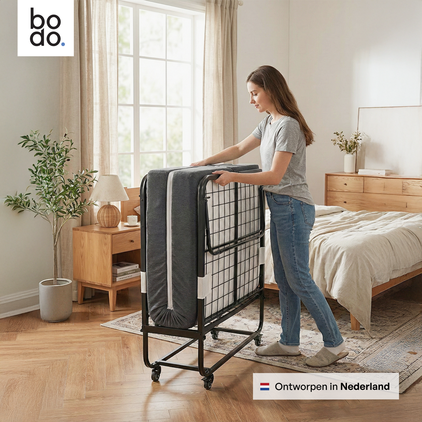 Logeerbed 90×200 met Matras - Vouwbed - Luxe - 250 kg - Zwart - Bodo