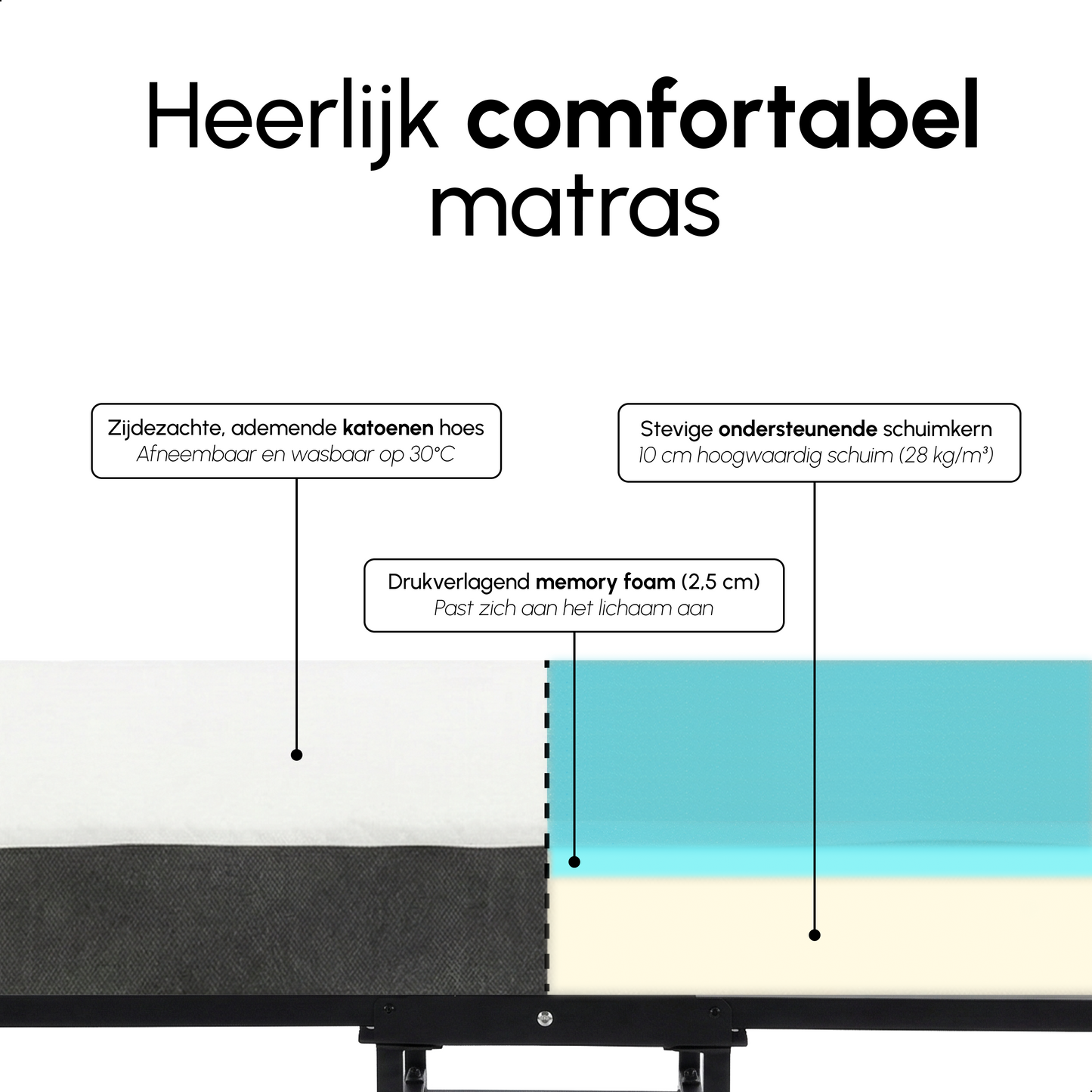 Logeerbed 90×200 met Matras - Vouwbed - Luxe - 250 kg - Zwart - Bodo