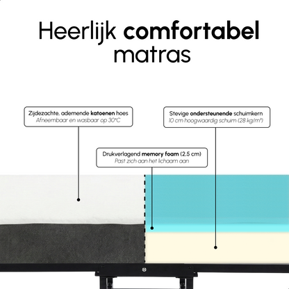 Logeerbed 90×200 met Matras - Vouwbed - Luxe - 250 kg - Zwart - Bodo