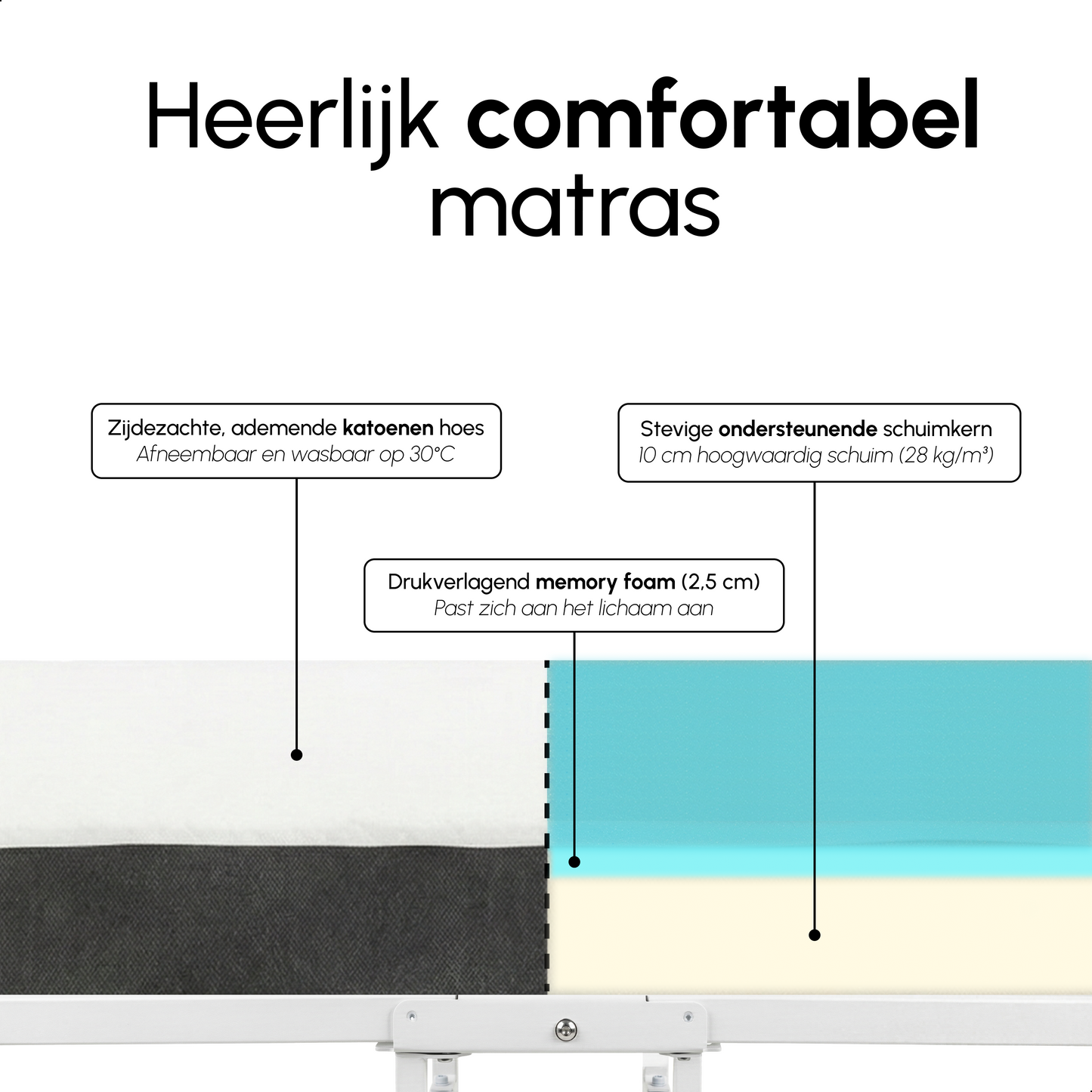Logeerbed 90×200 met Matras - Vouwbed - Luxe - tot 250 kg - Wit - Bodo