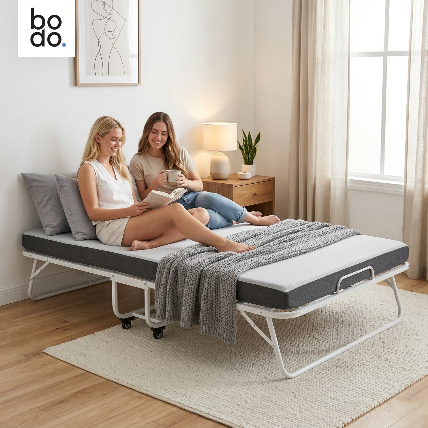 Logeerbed 120×200 met Matras - Vouwbed - Luxe - tot 250 kg - Wit - Bodo