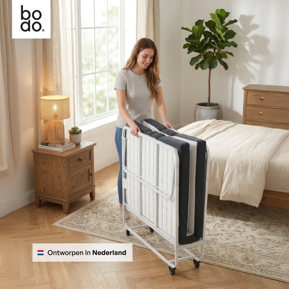 Logeerbed 120×200 met Matras - Vouwbed - Luxe - tot 250 kg - Wit - Bodo