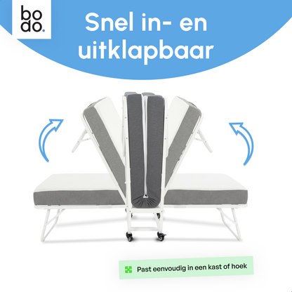 Logeerbed 120×200 met Matras - Vouwbed - Luxe - tot 250 kg - Wit - Bodo