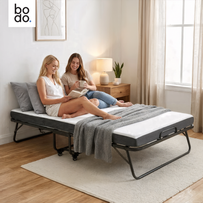Logeerbed 120×200 met Matras - Vouwbed - Luxe - Tot 250 kg - Zwart - Bodo