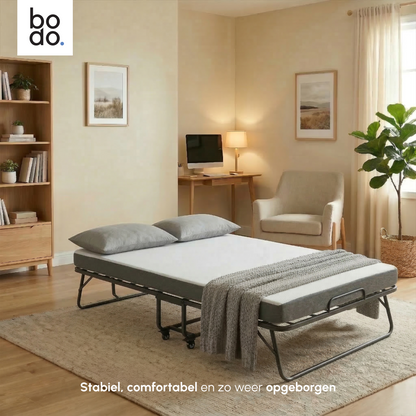 Logeerbed 120×200 met Matras - Vouwbed - Luxe - Tot 250 kg - Zwart - Bodo
