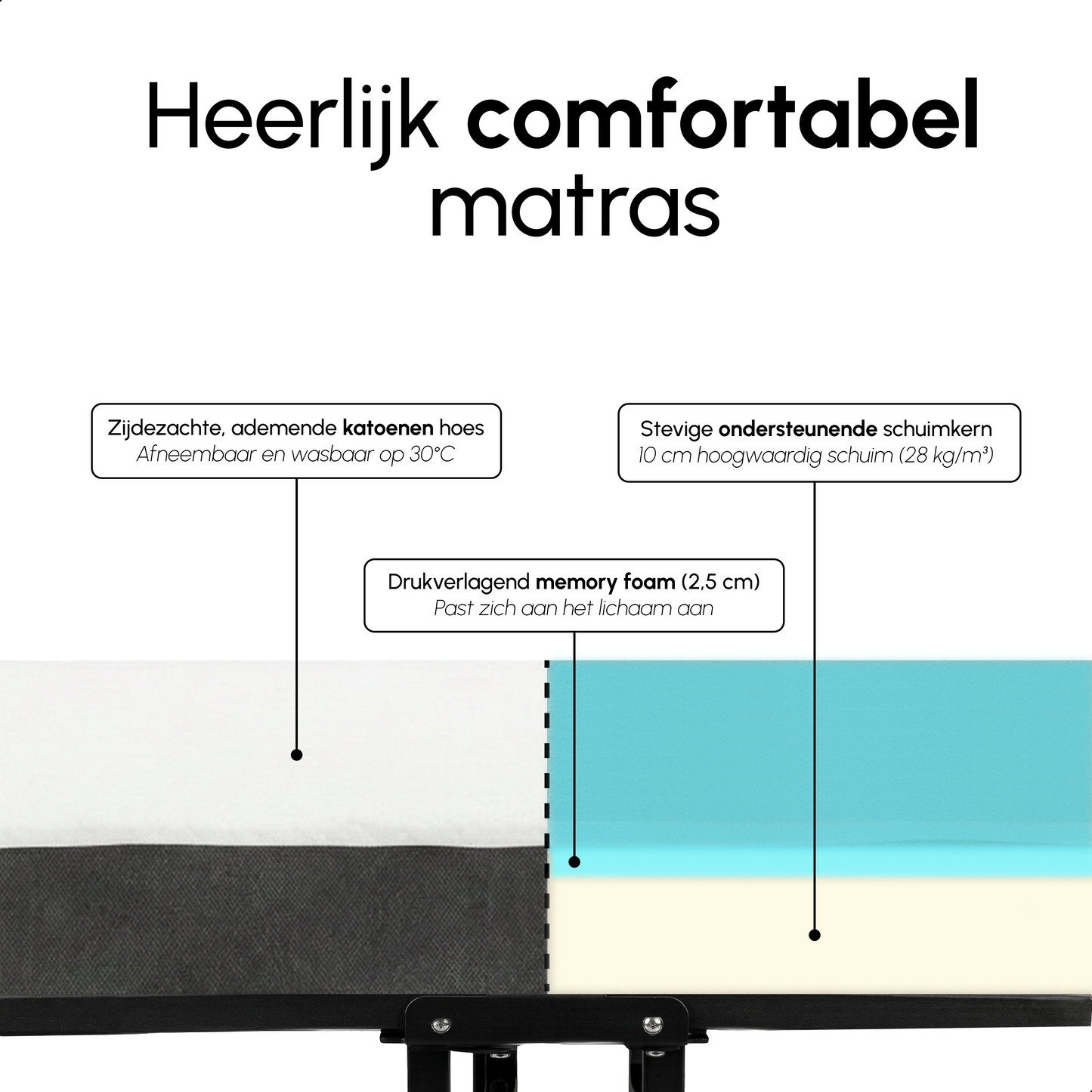 Logeerbed 120×200 met Matras - Vouwbed - Luxe - Tot 250 kg - Zwart - Bodo