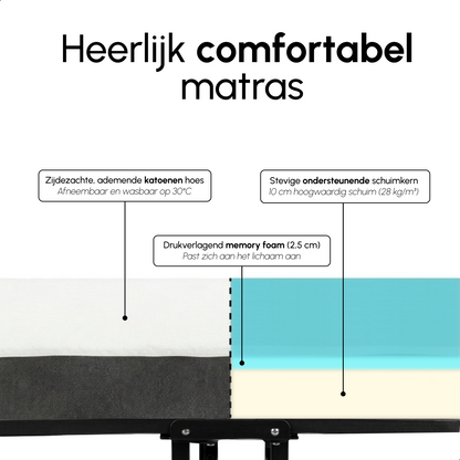 Logeerbed 120×200 met Matras - Vouwbed - Luxe - Tot 250 kg - Zwart - Bodo