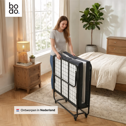 Logeerbed 120×200 met Matras - Vouwbed - Luxe - Tot 250 kg - Zwart - Bodo