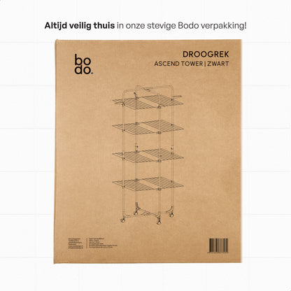 Droogtoren 42m - Droogrek inklapbaar 4 lagen met wielen - Zwart - Bodo