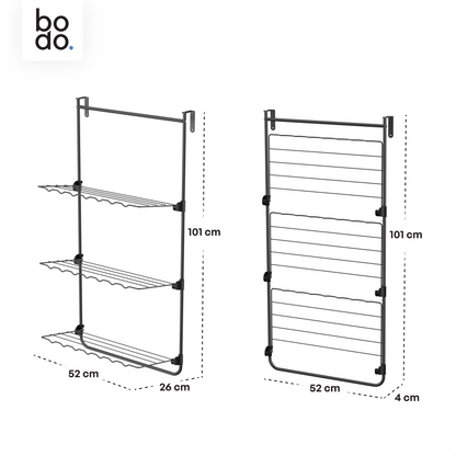 Bodo® Droogrek Hangend - 10m - Ophangbaar aan Deur of Wand - Zwart