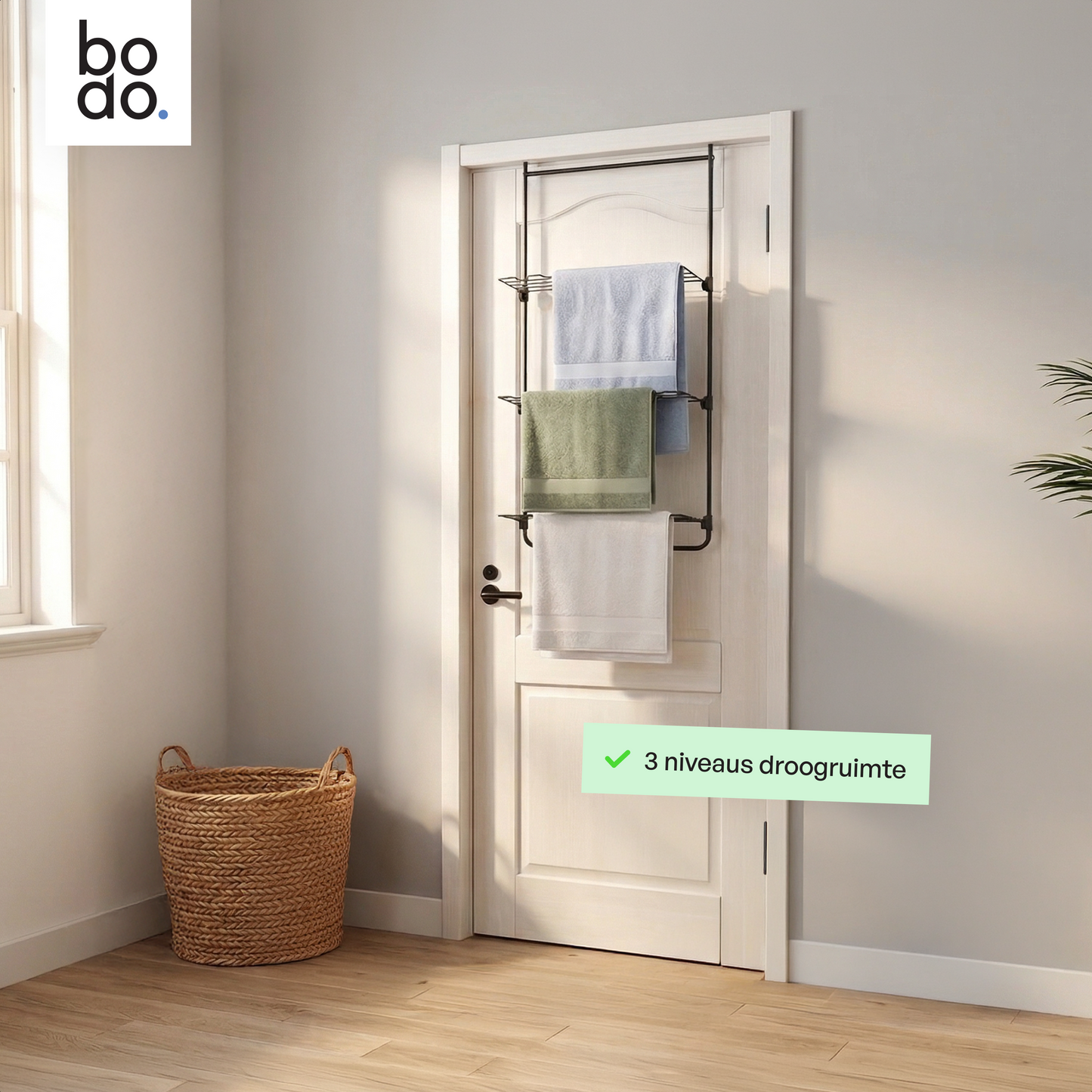 Bodo® Droogrek Hangend - 10m - Ophangbaar aan Deur of Wand - Zwart