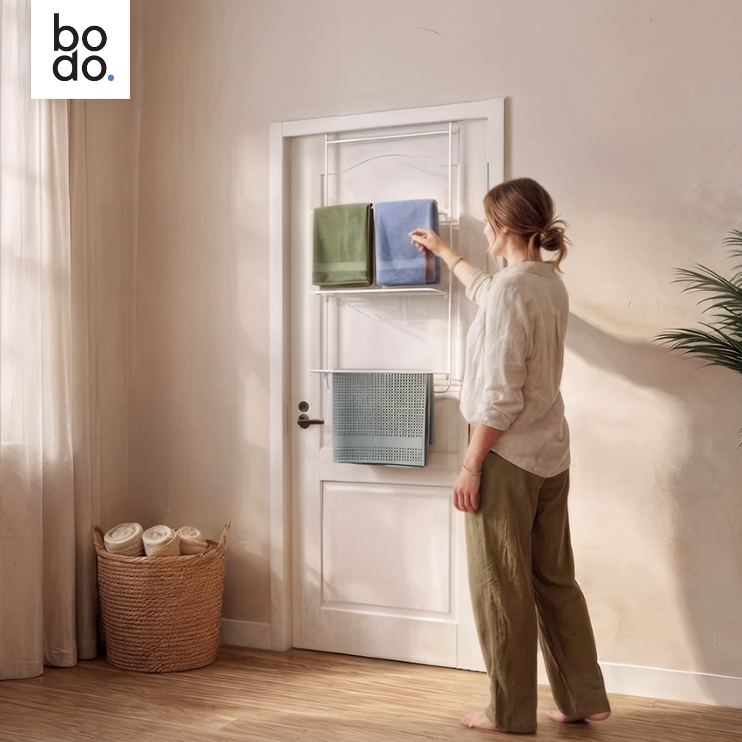 Bodo® Droogrek Hangend - 10m - Ophangbaar aan Deur of Wand - Wit