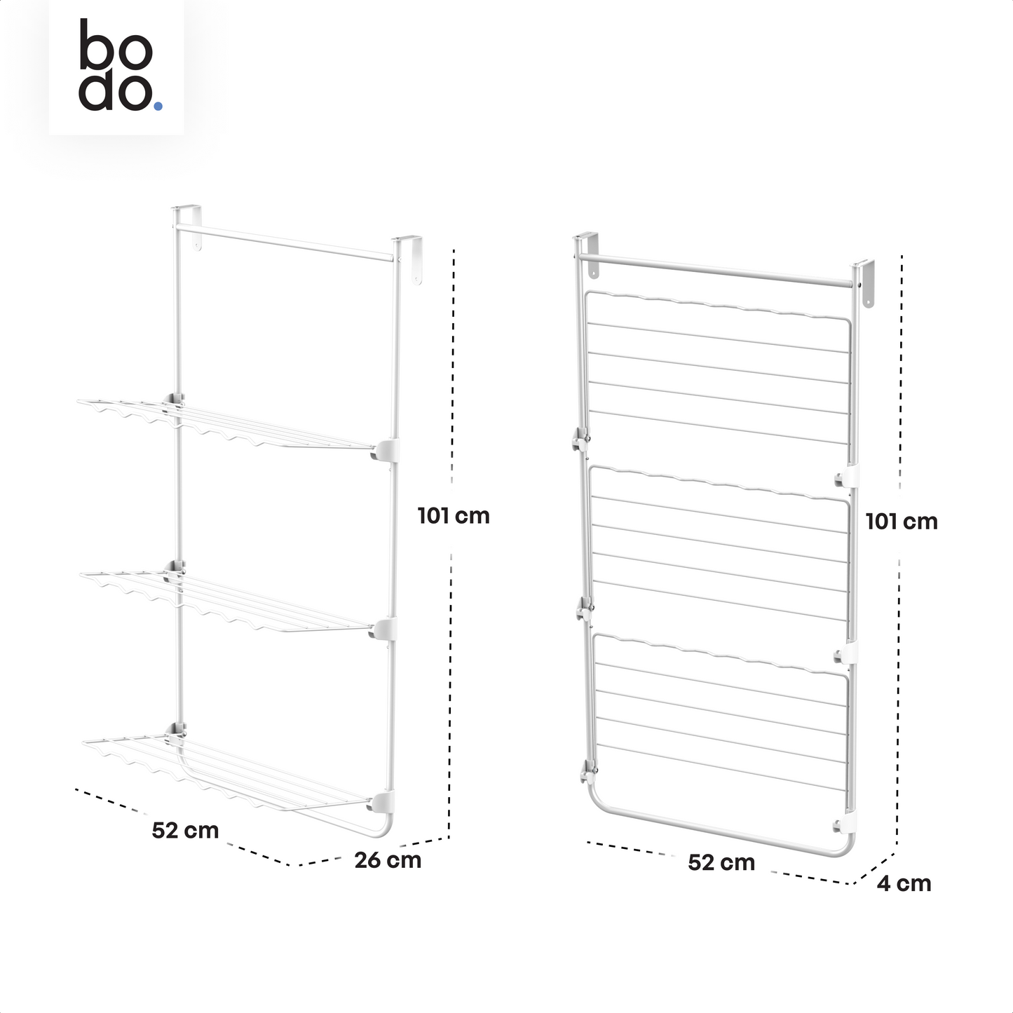Bodo® Droogrek Hangend - 10m - Ophangbaar aan Deur of Wand - Wit