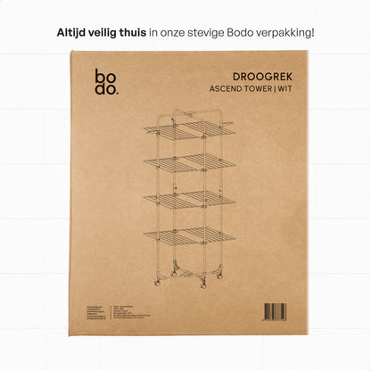 Droogtoren 42m - Droogrek inklapbaar 4 lagen met wielen - Wit - Bodo