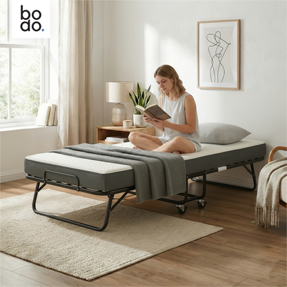 Logeerbed 90×200 met Matras - Vouwbed - Luxe - 250 kg - Zwart - Bodo