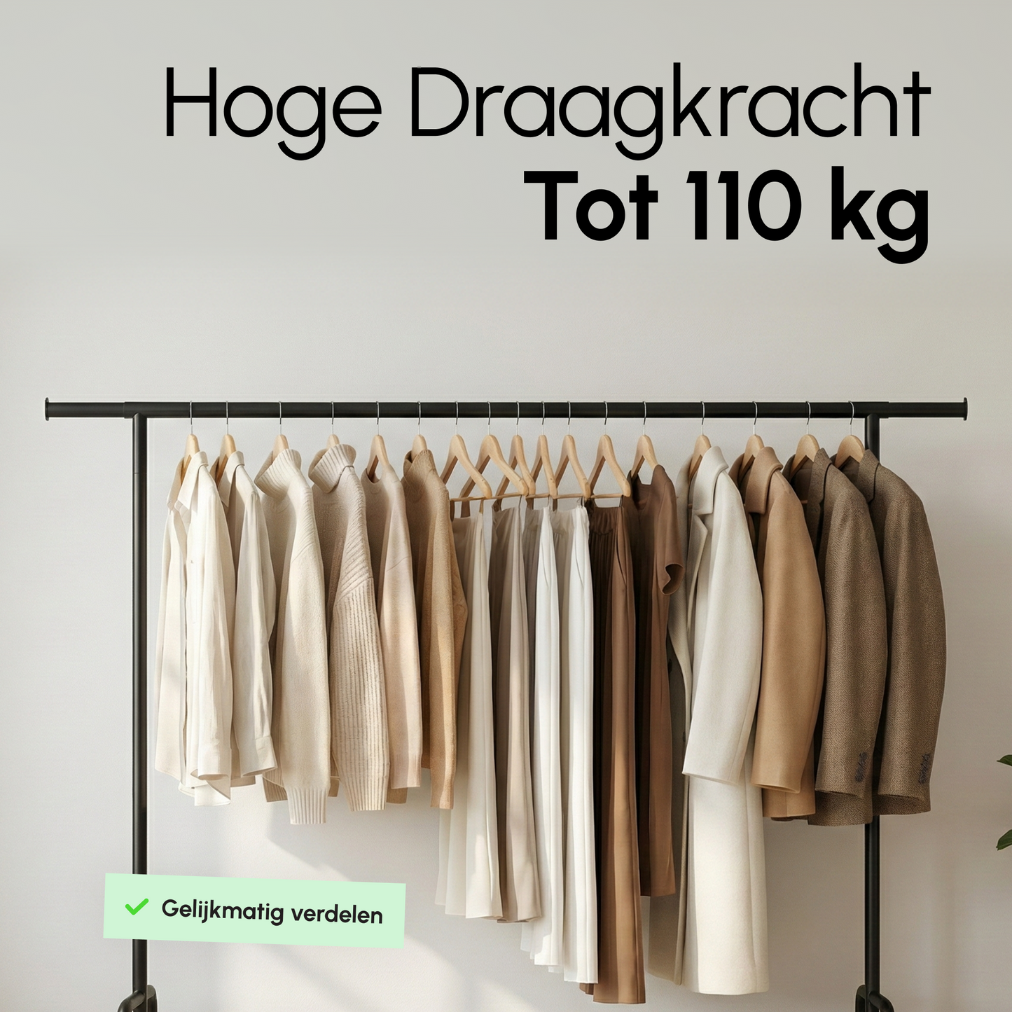 Kledingrek op Wieltjes – Extra Breed – Stalen Kledingstang – Zwart – Bodo