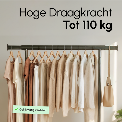 Kledingrek op Wieltjes – Stalen Kledingstang - Opbergruimte – Zwart – Bodo