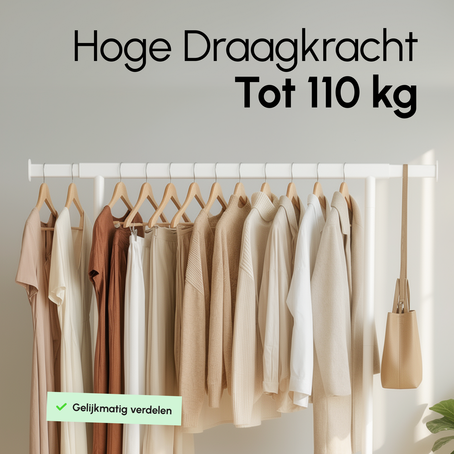Kledingrek op Wieltjes – Stalen Kledingstang - Opbergruimte – Wit – Bodo