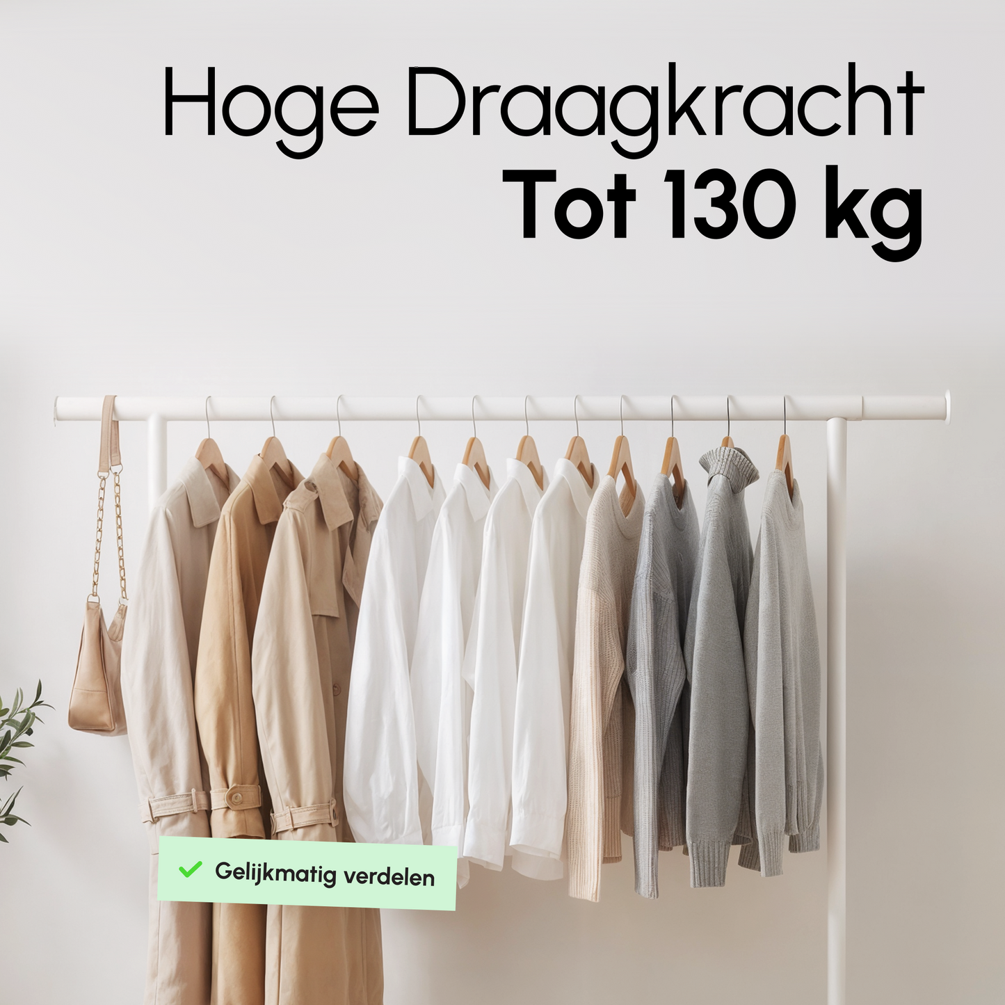 Kledingrek op Wieltjes - Stalen Kledingstang - 130 kg - Wit - Bodo