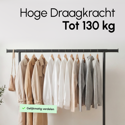 Kledingrek op Wieltjes - Stalen Kledingstang - 130 kg - Zwart - Bodo