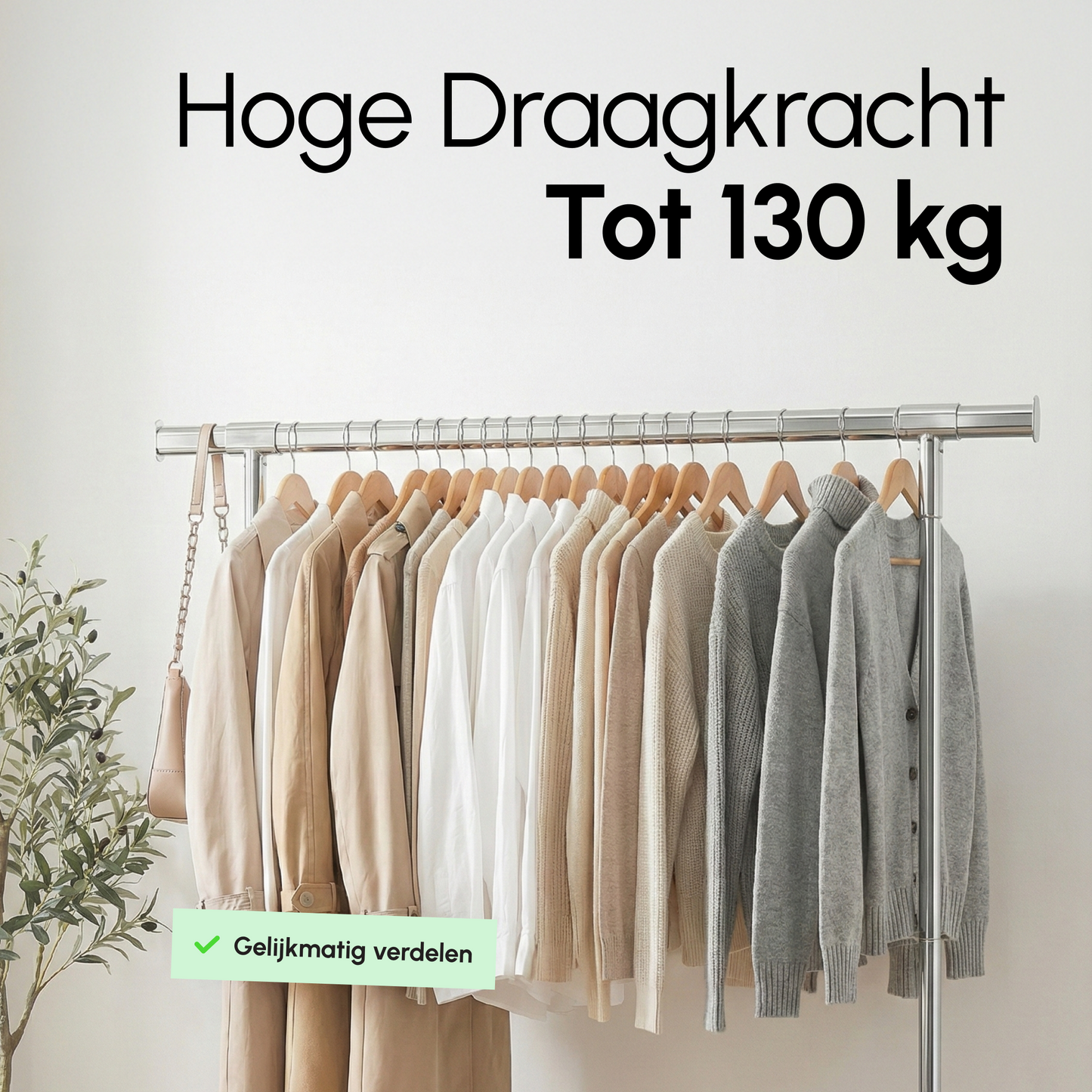 Kledingrek op Wieltjes - Stalen Kledingstang - 130 kg - Zilver - Bodo