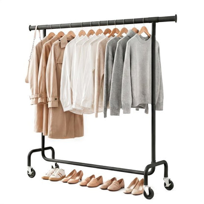 Kledingrek op Wieltjes - Stalen Kledingstang - 130 kg - Zwart - Bodo