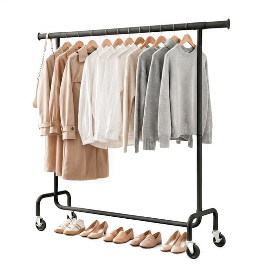 Kledingrek op Wieltjes - Stalen Kledingstang - 130 kg - Zwart - Bodo