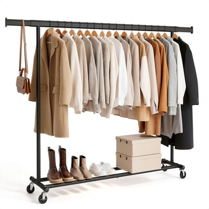 Kledingrek op Wieltjes - Opbergruimte - Extra Brede Kledingstang - Zwart - Bodo