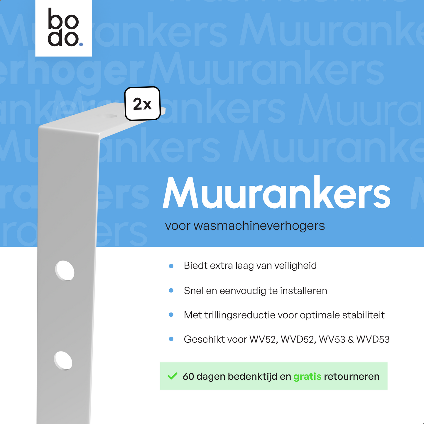 Bodo® Muuranker set Wit - voor Bodo® wasmachine verhoger