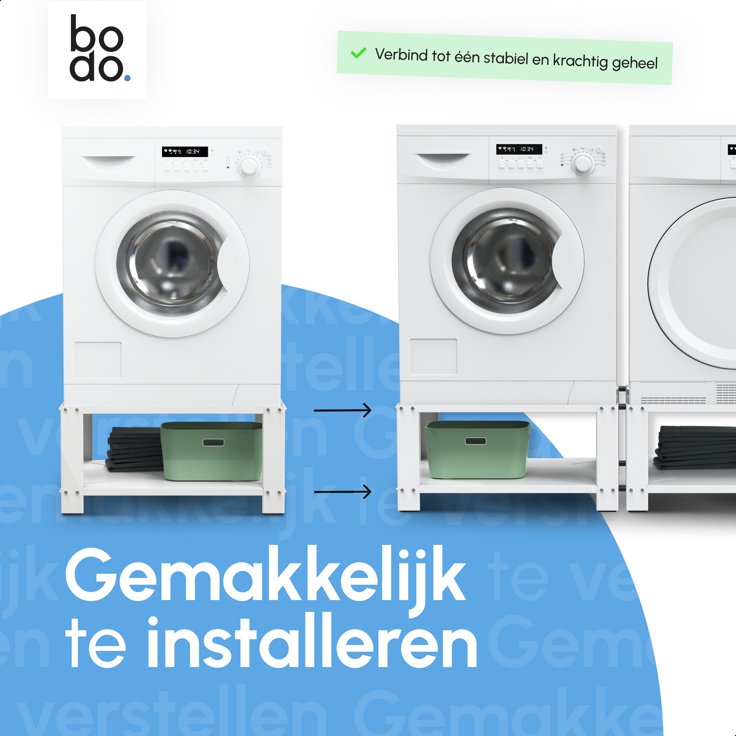 Bodo® - Wasmachine Verhoger connectieset - Wit - voor WV52 - WV53 - WVH53