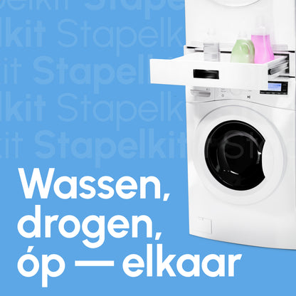 Bodo® - Stapelkit voor Wasmachine en Droger - Tussenstuk met Opberglade - Inclusief Anti-Trilrubbers - Wit