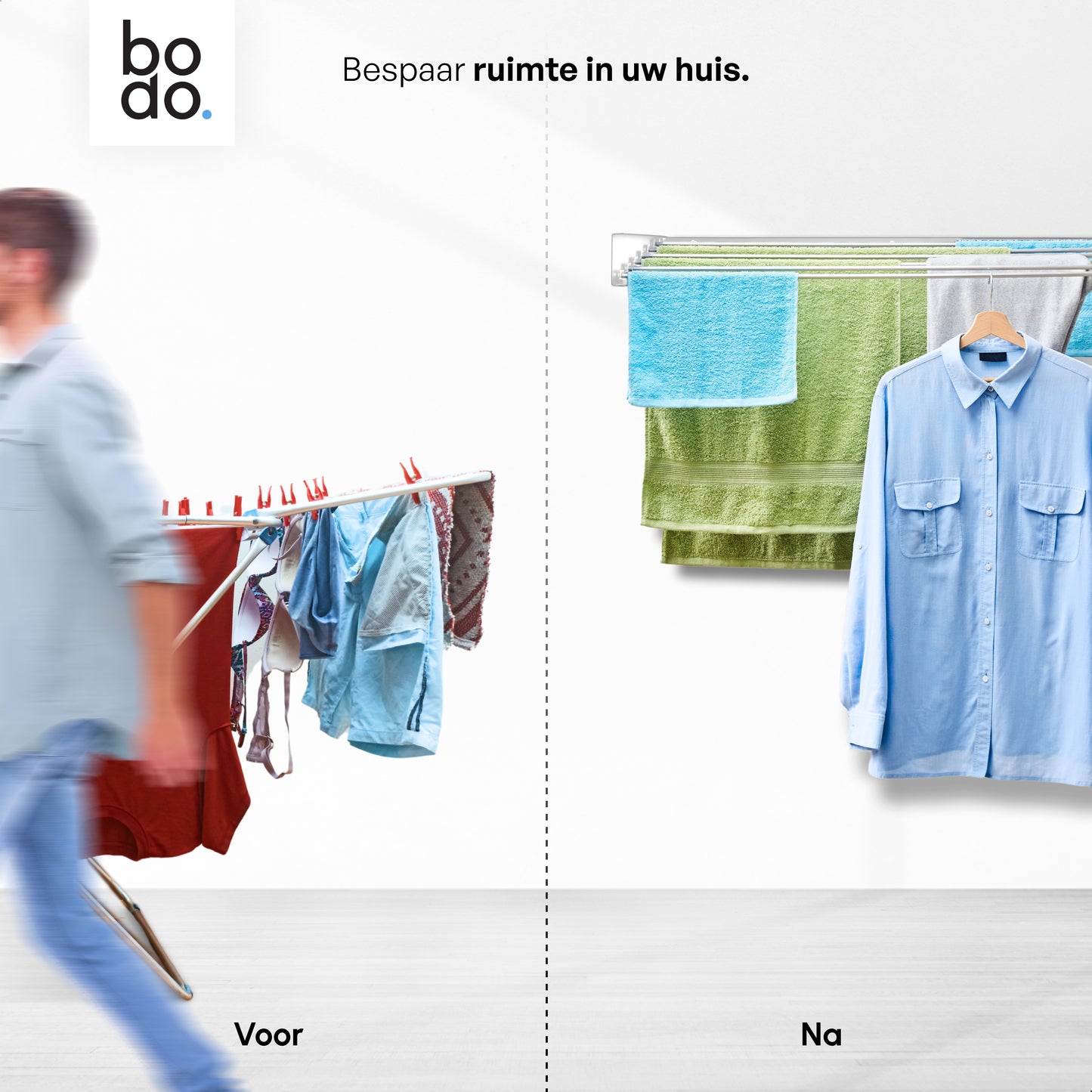 Bodo - Inklapbaar wanddroogrek - 80cm 4m drooglengte - Wit