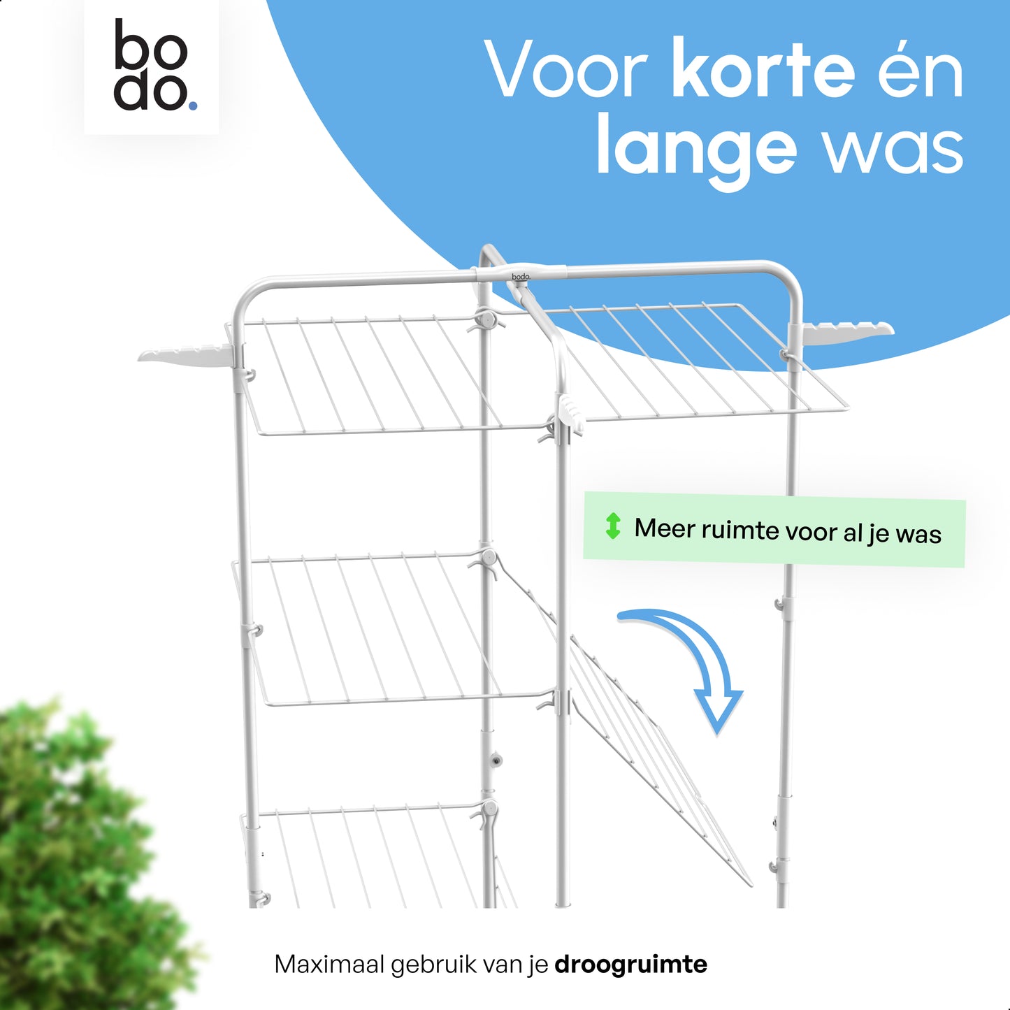 Droogtoren 42m - Droogrek inklapbaar 4 lagen met wielen - Wit - Bodo
