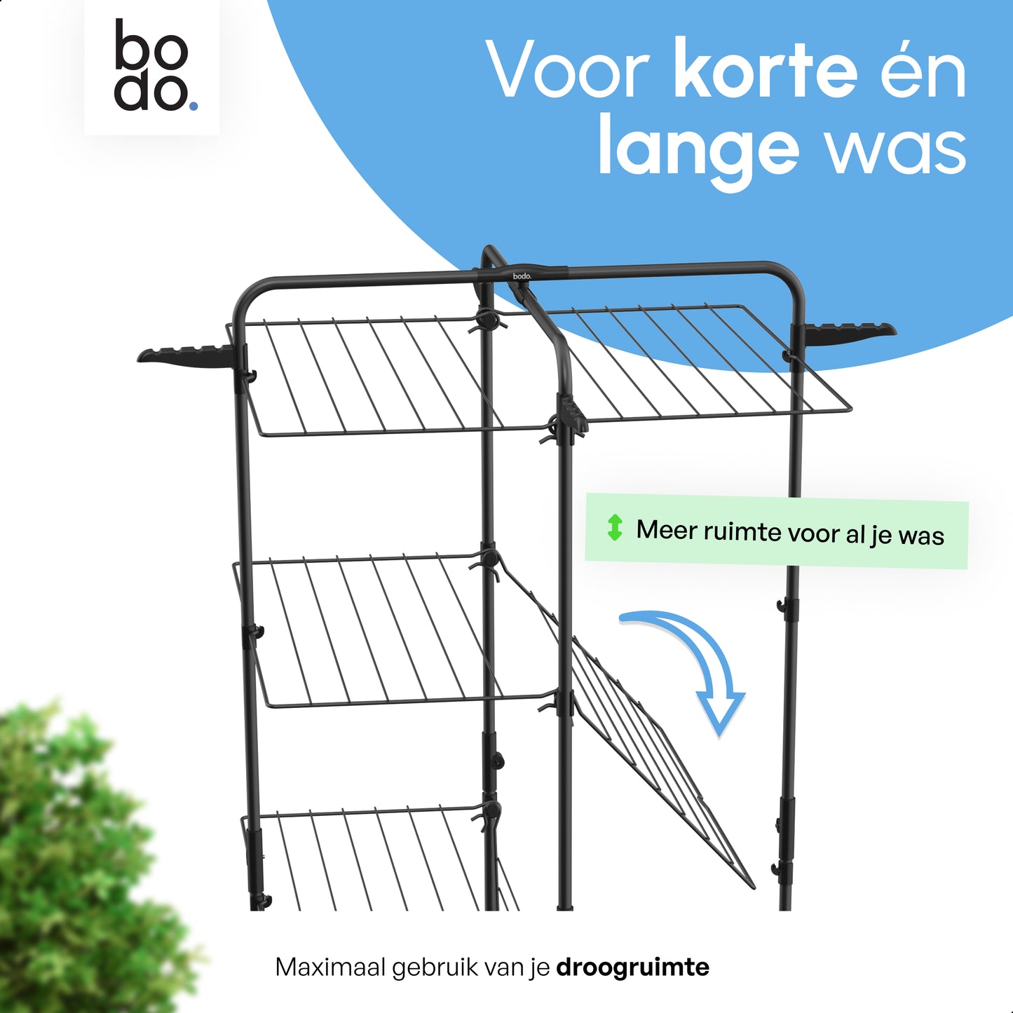 Droogtoren 42m - Droogrek inklapbaar 4 lagen met wielen - Zwart - Bodo