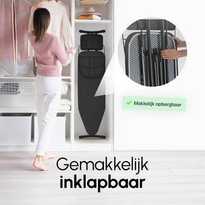 Bodo® - Strijkplank Ascend Prime - Stoomunithouder - 122 x 38 cm - Uitklapbaar Rek - Charcoal Black
