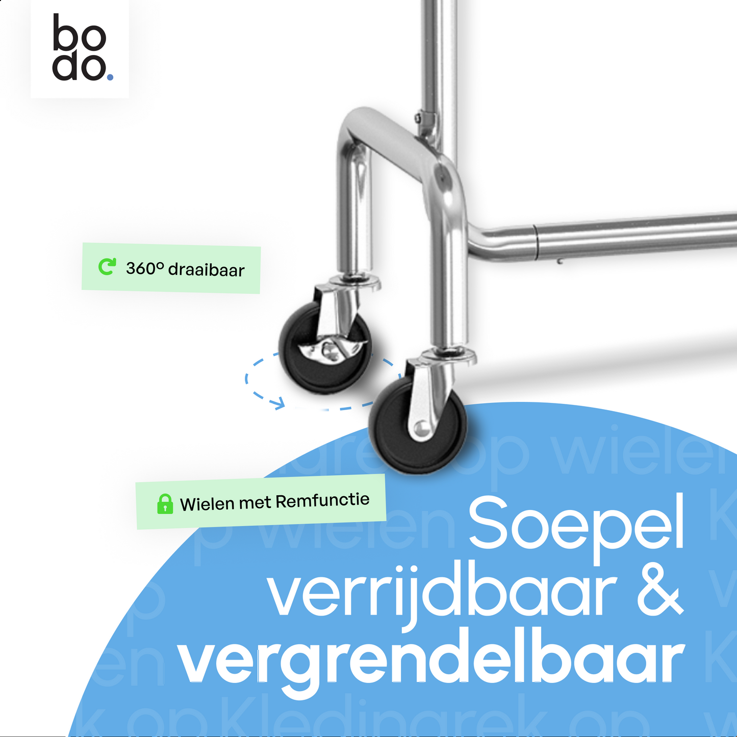 Kledingrek op Wieltjes – Extra Breed – Stalen Kledingstang – Zilver – Bodo