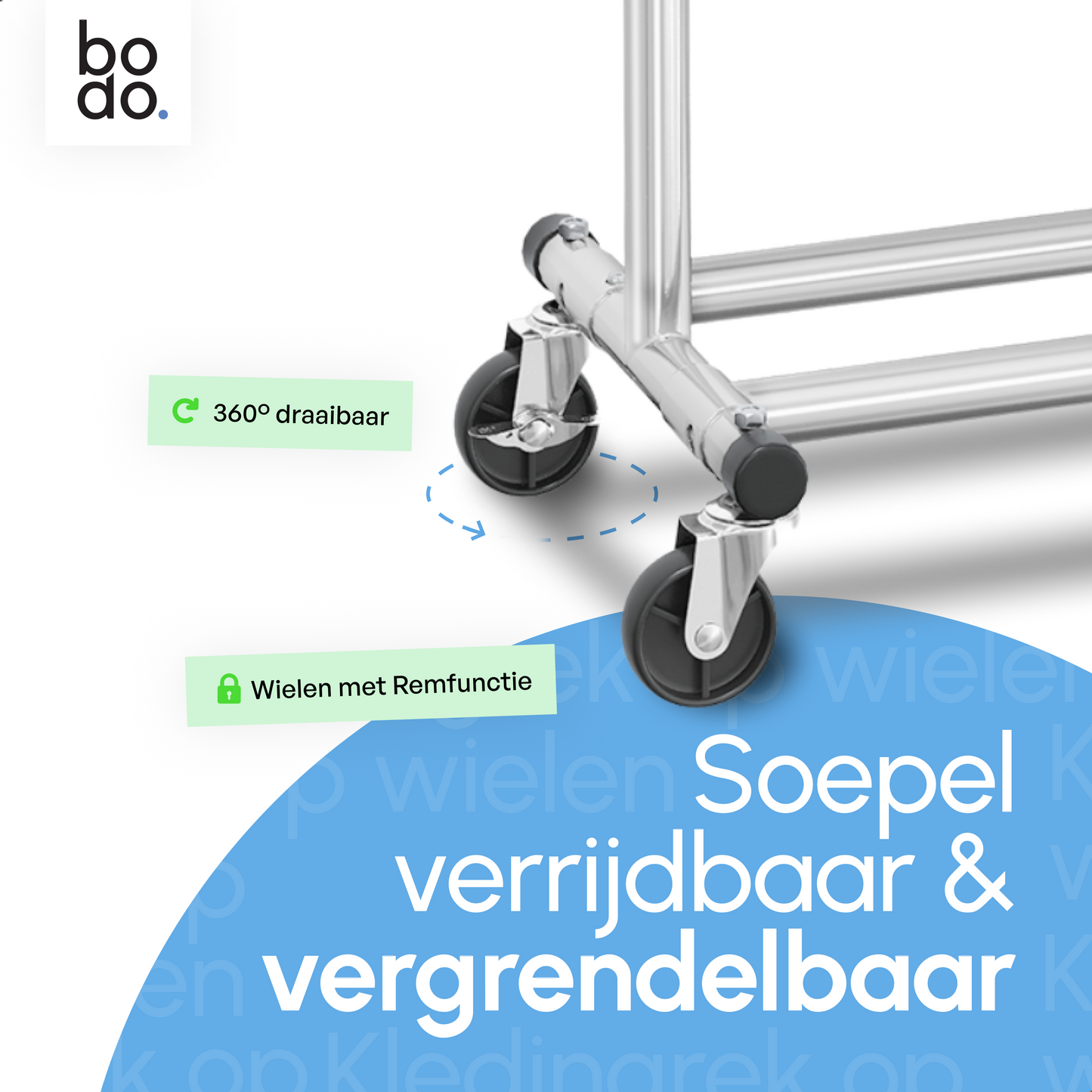 Kledingrek op Wieltjes - Opbergruimte - Extra Brede Kledingstang - Zwart - Bodo
