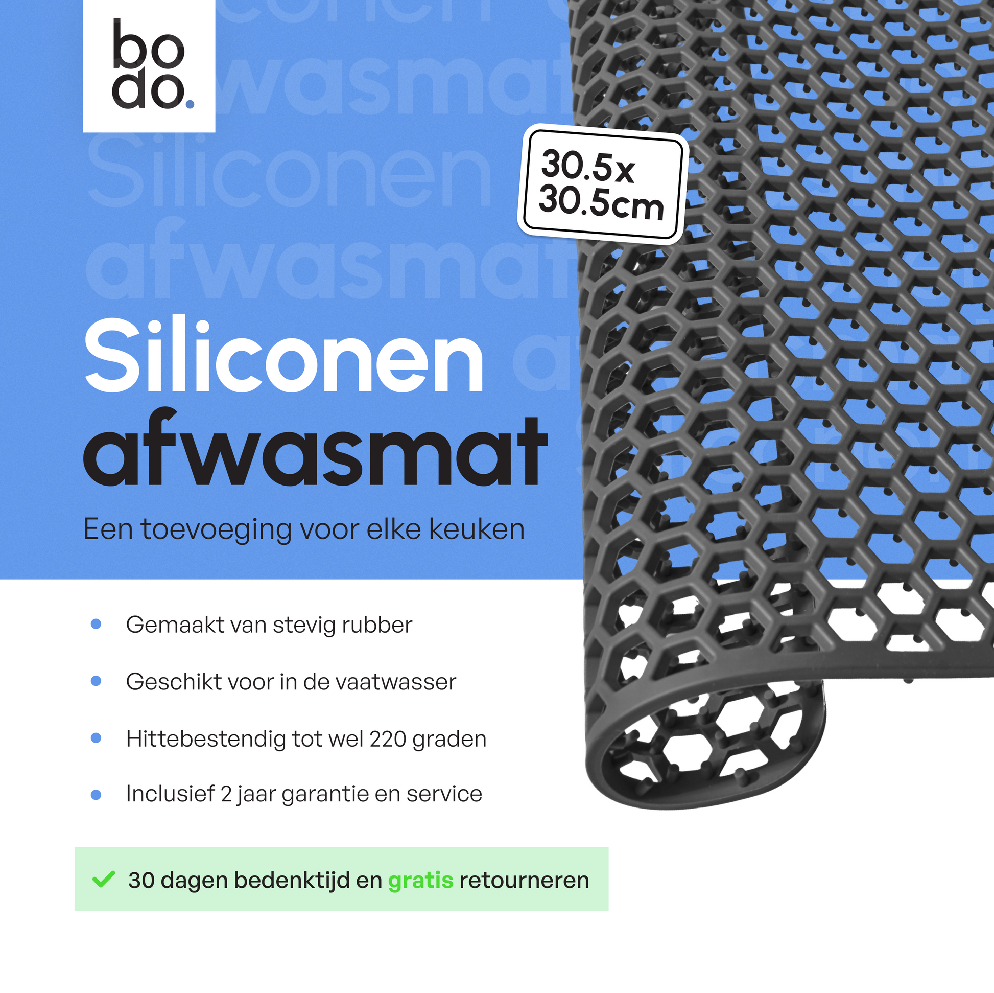 bodo home gootsteenmat grijs silicoon 30.5x30.5 verschillende afmetingen